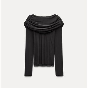 ZARA TULLE DRAPED COLLAR TOP SIZE L